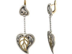 Серебряные серьги с листом в виде сердца на цепочке «Шепот леса»